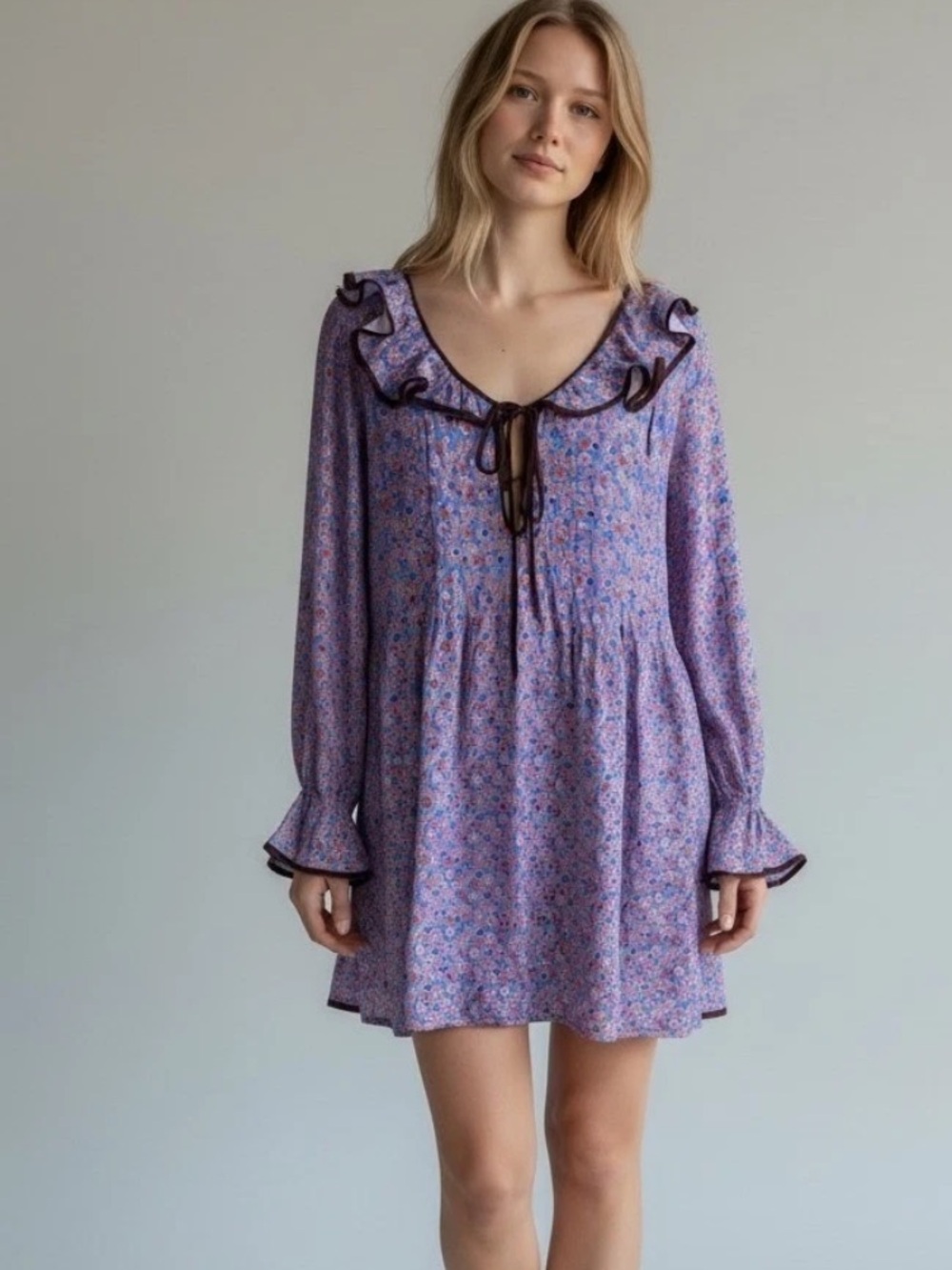 Free People purple Floral Mini Dress
Blossom Baby Doll Floral Ruffled
Collar S